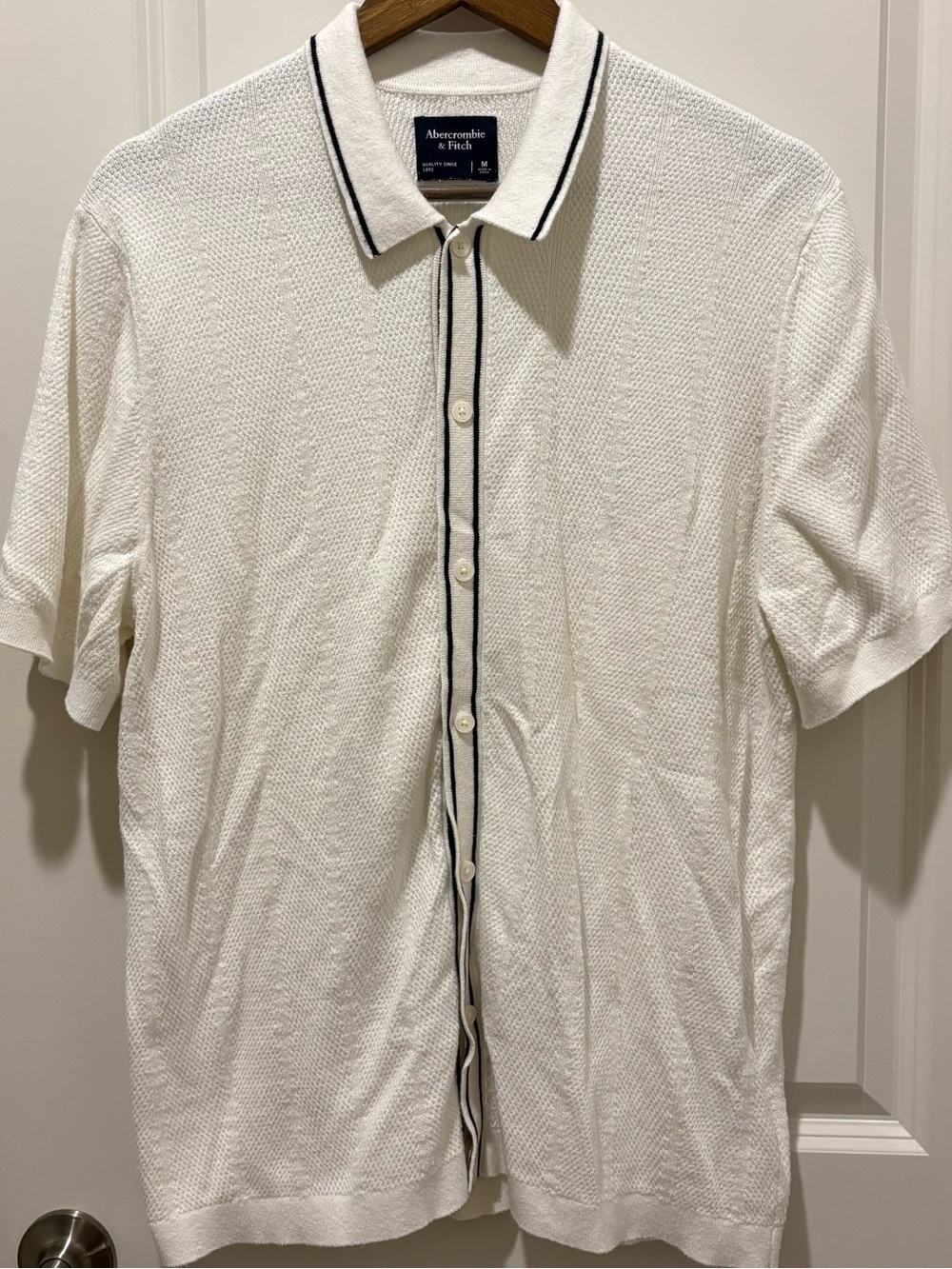 Abercrombie & Fitch White Short-Sleeve Knit Polo with Black Trim